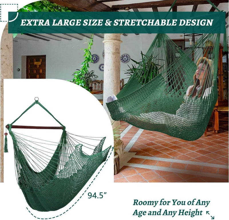 Bathonly Large Hammock Chair with Spreader Bar, Caribbean Hammock Swing Chair, XL Hammock Chair Outdoor Indoor, 330 LBS Weight Capacity, Green - Image 5